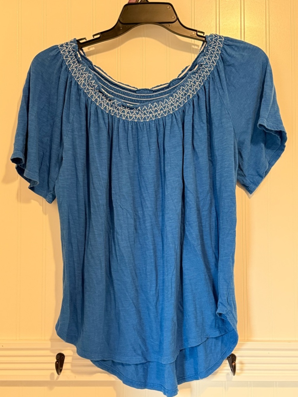LOFT Blue Smocked Neck Tunic Top